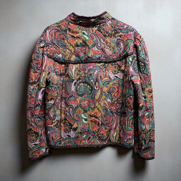Miss‎ H Women's Vintage Floral Paisley Quilted Jacket Large Black Green - Picture 6 of 12